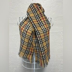 Vintage English Village Classic Cashmere-Feel Yellow Tan Red Plaid Scarf
